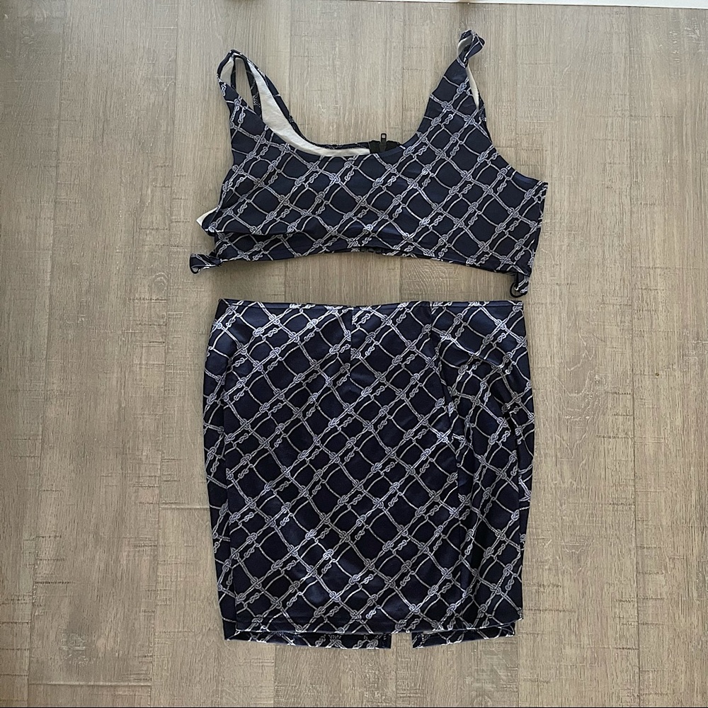 SHEIN/ROMWE matching blue rope shirt and skirt set. Size US XL.